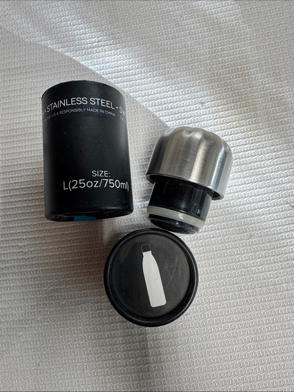Swell Black and Silver Stainless Steel Bottle Cap and Sleeve Set